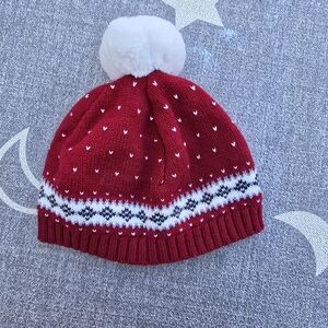 Cozy Red Knit Toddler/Baby Pom-Pom Hat